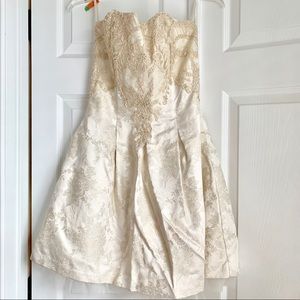 Jessica McClintock gold lace and cream tulle dress